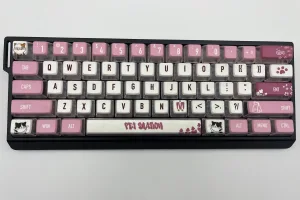 Pink Cat Pet Station Pudding Keycap Set